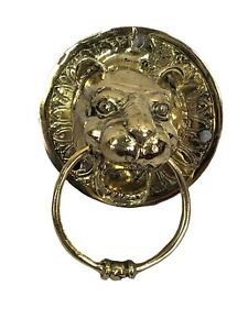 Vtg Handmade Golden Brass Artizan Panther Head Door Knocker Door Bell