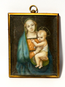 Antique Hand Painted Portrait Miniature Signed G Pimpinelli Mary Baby Jesus