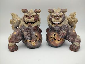 Kutani Japanese Porcelain Foo Dogs Shi Shi Lion Guardian Vintage Marked