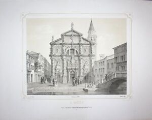 1860 Venezia Venice San Moise Chiesa Church Moro Lithography