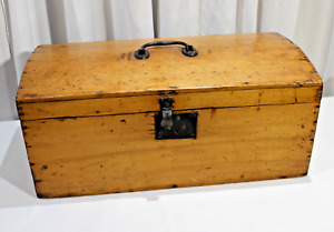 19th C Wooden Domed Document Box Yellow Paint Decorated American Made 21 Long
