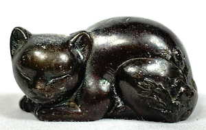 Sleeping Cat Metal Souvenir Nikko Japanese Statue Figurine Vintage Peony