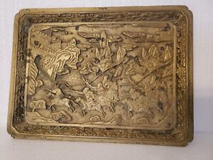 Chinese Antique Story Tray Brass Relief Mid 1800s Ming