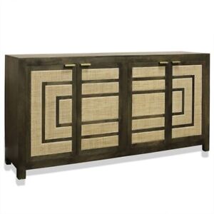 Sideboard With Four Rattan Woven Doors In Art Deco Style 40 Inches Tall And 80