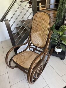 Vintage Thonet Style Bentwood Rocking Chair Rocker Caned Seat Back