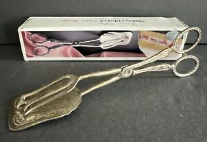 Elweco Silver Plated Pastry Cake Serving Ornate Tongs 9 Long Etched Design