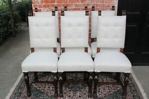 Set Of 6 French Antique Renaissance Dining Chairs New Upholstery White 