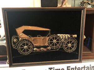 Old Vintage Modern Wire Art Car Picture Plaque