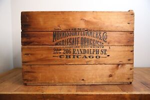 Antique Apothecary Druggist Wood Crate Box Chest Morrison Plummer Chicago Rare