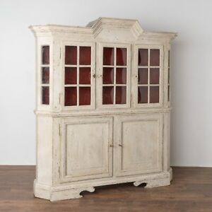 White Painted Display Cabinet Cupboard With Pane Glass Doors Sweden Circa 1860 