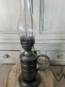 Primitive Reproduction Oil Lantern Lamp Handle Pewter Color Glass Globe