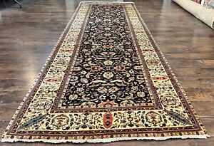 Indian Rug 5x15 Wide Runner Wool Handmade Vintage Oriental Carpet Black Cream