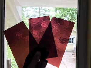  3 Antique Vintage Textured Stained Glass Window Panel Pieces Red Hue Pane