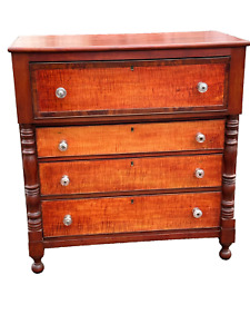 1830s Sheraton Tiger Maple Cherry Chest Of Drawers Dresser Clean