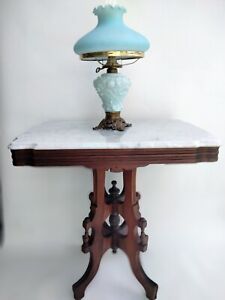 Antique Eastlake Side Table Victorian Mahogany Flawless Gloss White Marble Top