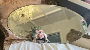 Antique Etched Mirror Oval Beveled Edge Victorian Style Large Vtg Venetian Styl