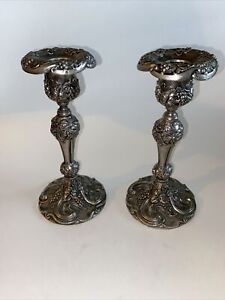 Antique Pair Of Superior Silver Co Silverplate Candlesticks