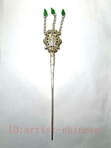 Collection Old Chinese Tibet Silver Jade Hand Made Bat Hairpin Hair Ornament