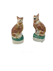 Antique Pottery Cats Staffordshire Genuine
