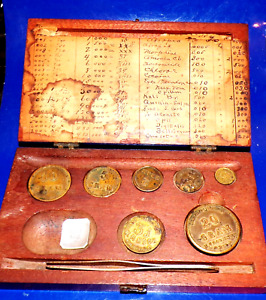 Antique Pharmacy Apothecary Scale Weights Scruple Drachm Grams In Orig Box