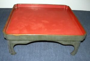 Vintage Japanese Wooden Legged Tray Lacquered Table Ozen Red Black