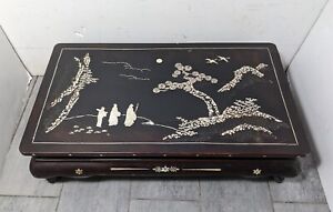 Antique Black Raden Lacquer Asian Japanese Mini Table Stand Inlaid Shell