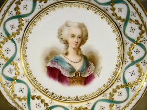 Rare Artist Poitevin Signed Sevres Porcelain M Antoinette Portrait Plate 1754