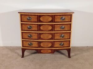Benchmade 1950s Hepplewhite Curly Maple Mahogany Rogers Style Chest Dresser 1