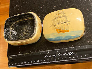 Vintage Jewelry Trinket Box Beautiful Painted Nautical Secene Clipper Ships
