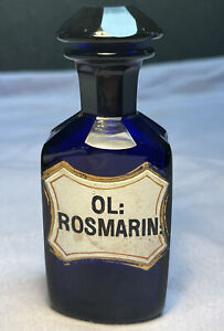 Antique Ol Rosmarin Cobalt Blue Medicine Apothecary Bottle Medical