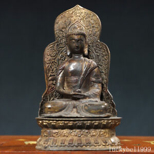 8 7 Antique Tibet Tibetan Buddhism Temple Bronze Gilt Sakyamuni Buddha Statue