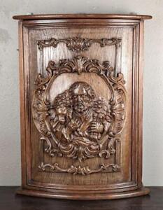 French Antique Oak Wood Louis Xiv Style Wall Cabinet With Jesus Lamb