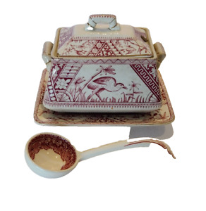 Antique Sauce Tureen Ladle F H Potteries Uk Red Transferware Congo 1883