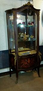 Antique Louis Xv I Style Vernis Martin Bronze Mounted And Marquetry Vitrine