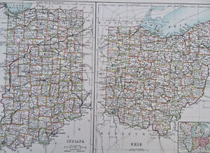Indiana Ohio States 1890 Scarce Folio Scribner Black Map