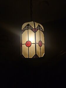 Antique Art Deco Light Fixture Hanging Nouveau Hall Light Ruby Glass Frosted