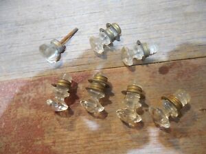 7 Old Cabinet Knobs Crystal Glass Sellers Overmyer Threaded Antique Vintage Pull
