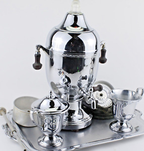 C1930 Farberware Coffee Set Percolator Tea Set Serving Tray Creamer Sugar