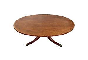 Vintage Council Inlaid Mahogany Oval Coffee Table W Brass Capped Feet