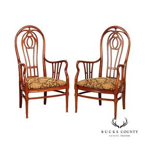 Vintage Pair Of Carved High Balloon Back Dining Armchairs