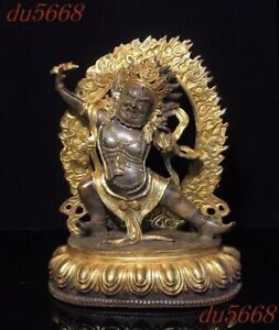 9 Tibetan Bronze Gilt Vajra Dorje Phurpa Mahakala Wrathful Deity Buddha Statue