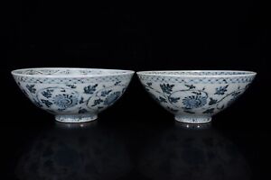 7 8 China Antique Ming Dynasty Hongwu Mark Porcelain A Pair Louts Pattern Bowl