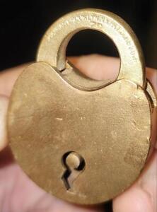 1870 S Antique Vintage W Bohannan Heart Shaped Brass Pad Lock No Key Brooklyn Ny
