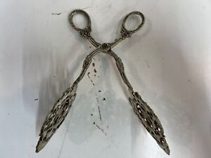 Vintage Silverplate Ornate Floral Decorated Tongs Made In Italy