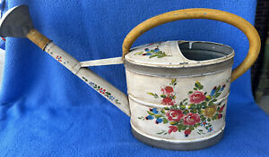 Antique Vtg Oval Galvanized Steel Schneiderkanne Watering Can Floral Germany
