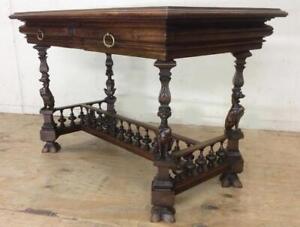 Arrives June 2024 Petite Antique French Gothic Desk Library Table W Gargoyles