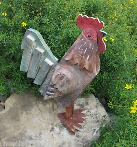 Big Rustic Wood Rooster Sculpture Primitive French Country Farmhouse Cabin New 