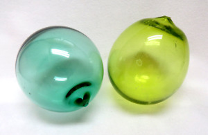 Vintage Glass Japanese Fishing Float Buoy Balls Lime Pale Green 4 
