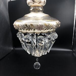 Antique Vintage French Crystal Chandelier Enameled Pendant Hall Ceiling Light