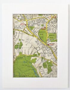 Antique 1940s London Map Mounted Highgate Hampstead Heath Muswell Hill